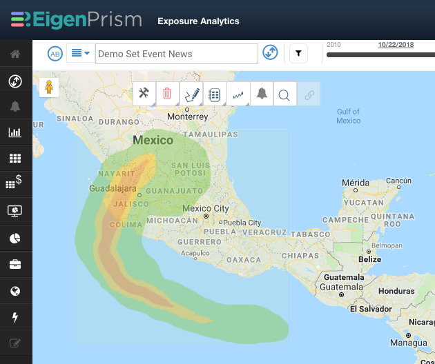 Hurricane Patricia wind swath 2015