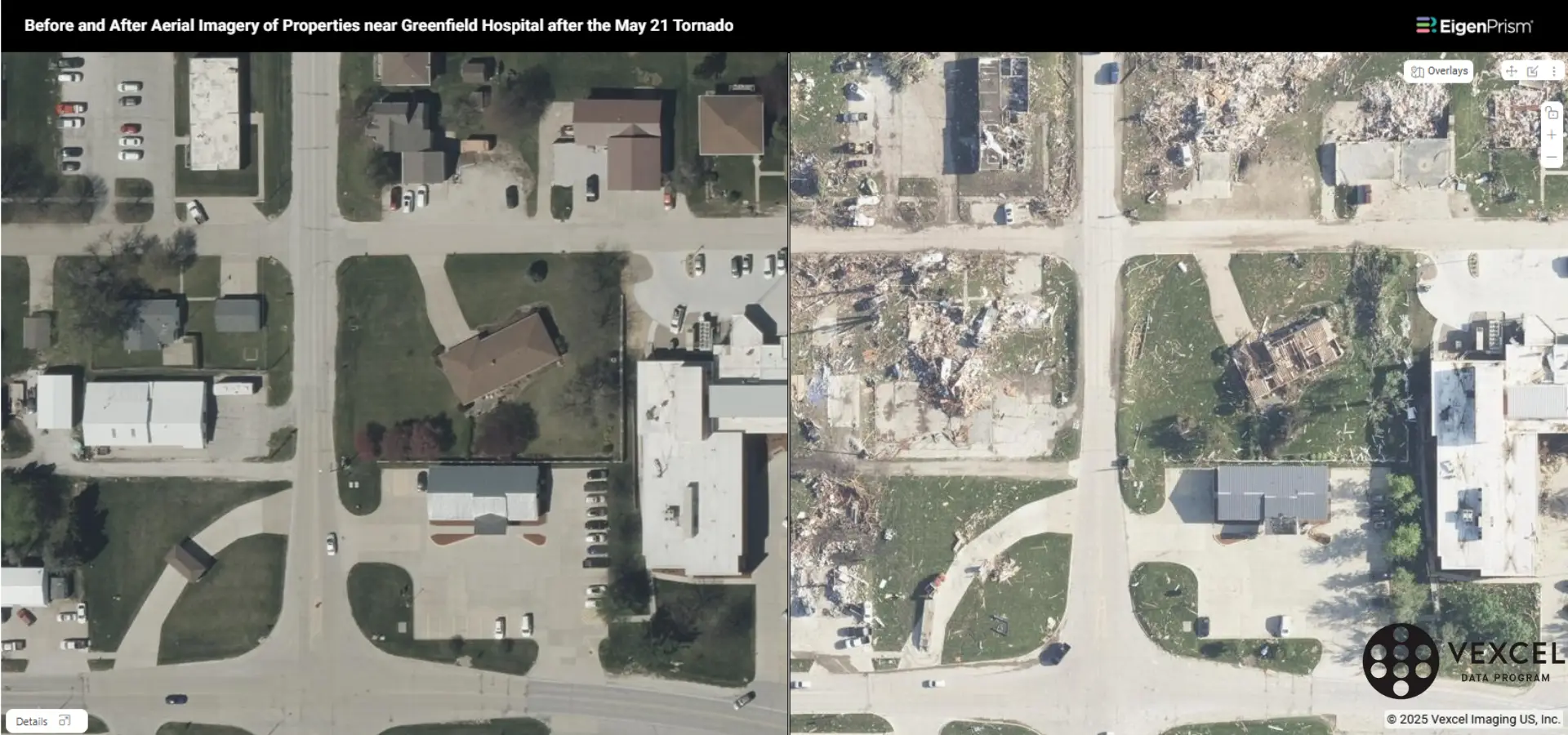 Tornado on May 21, 2024, of the area around Greenfield Hospital, Iowa.