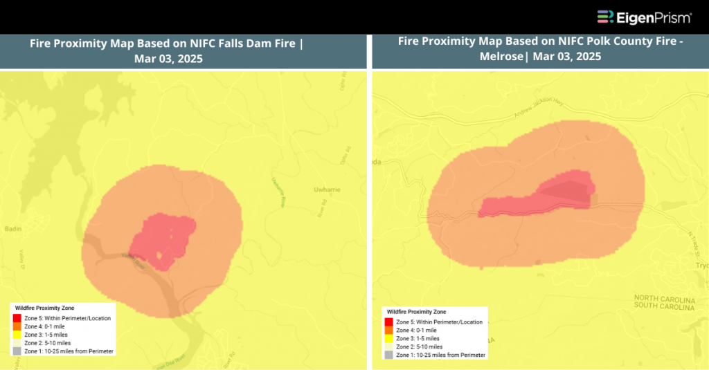 The Falls Dam Fire & Melrose Fire in North Carolina, US